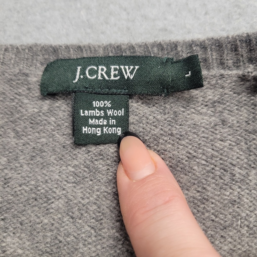 J. Crew Sweater Mens Large Lambs Wool Gray Diamond Knitted Pullover V Neck Argyl - Picture 3 of 7